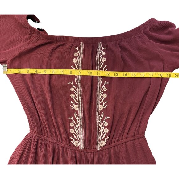 Maroon Love Fire Boho Romper With Embroidered Floral Design & Bell Sleeves - Picture 7 of 12